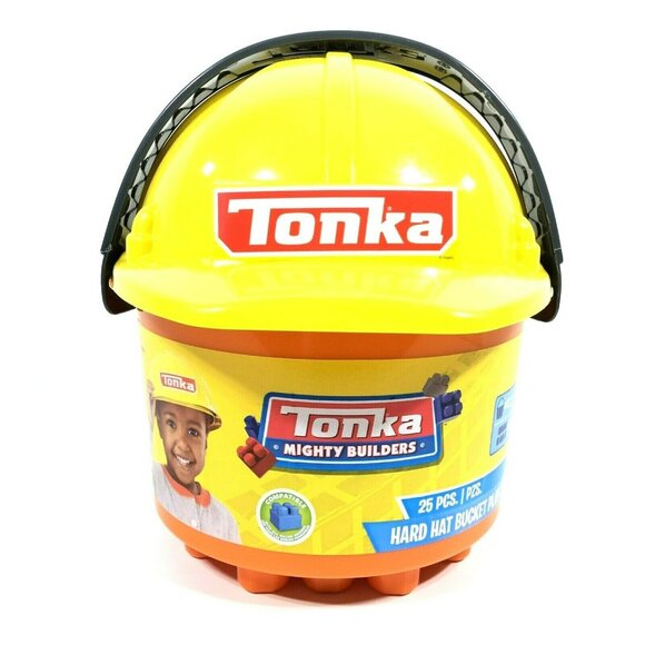 Tonka Mighty Builders Construction Hard Hat Bucket Building Blocks 25 Pi… - Picture 1 of 6